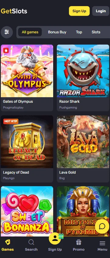 Getslots Casino mobile casino selection